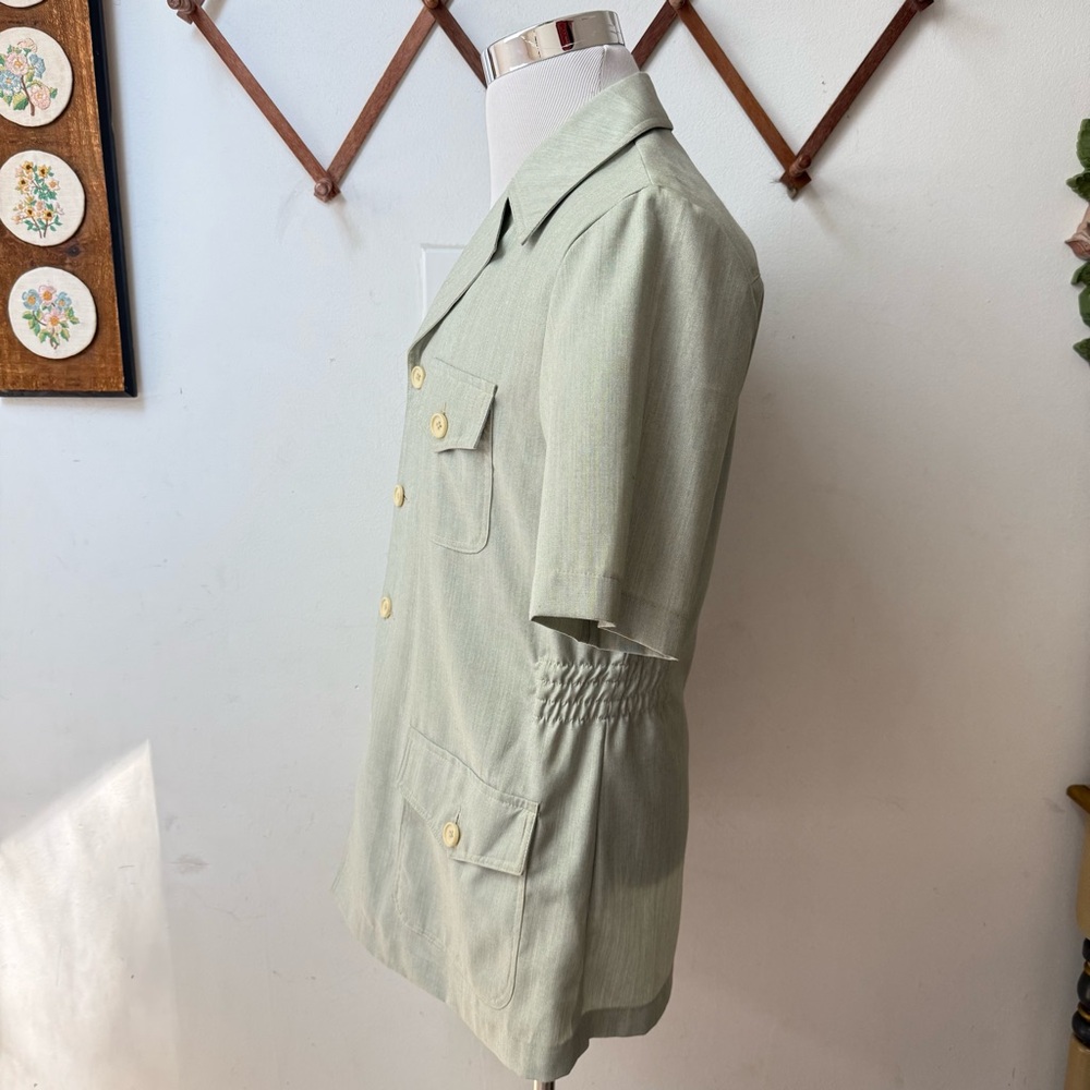 Retro Sage Green 4 Pocket Safari Button-Up Shirt - Picture 7 of 13